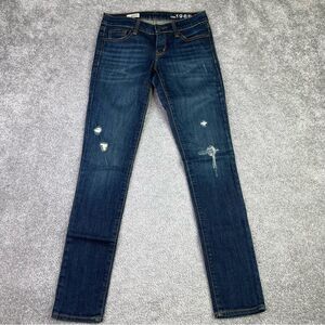 Gap 1969 Jeans Women's 24 Blue Skinny Low Rise Dark Denim Distressed